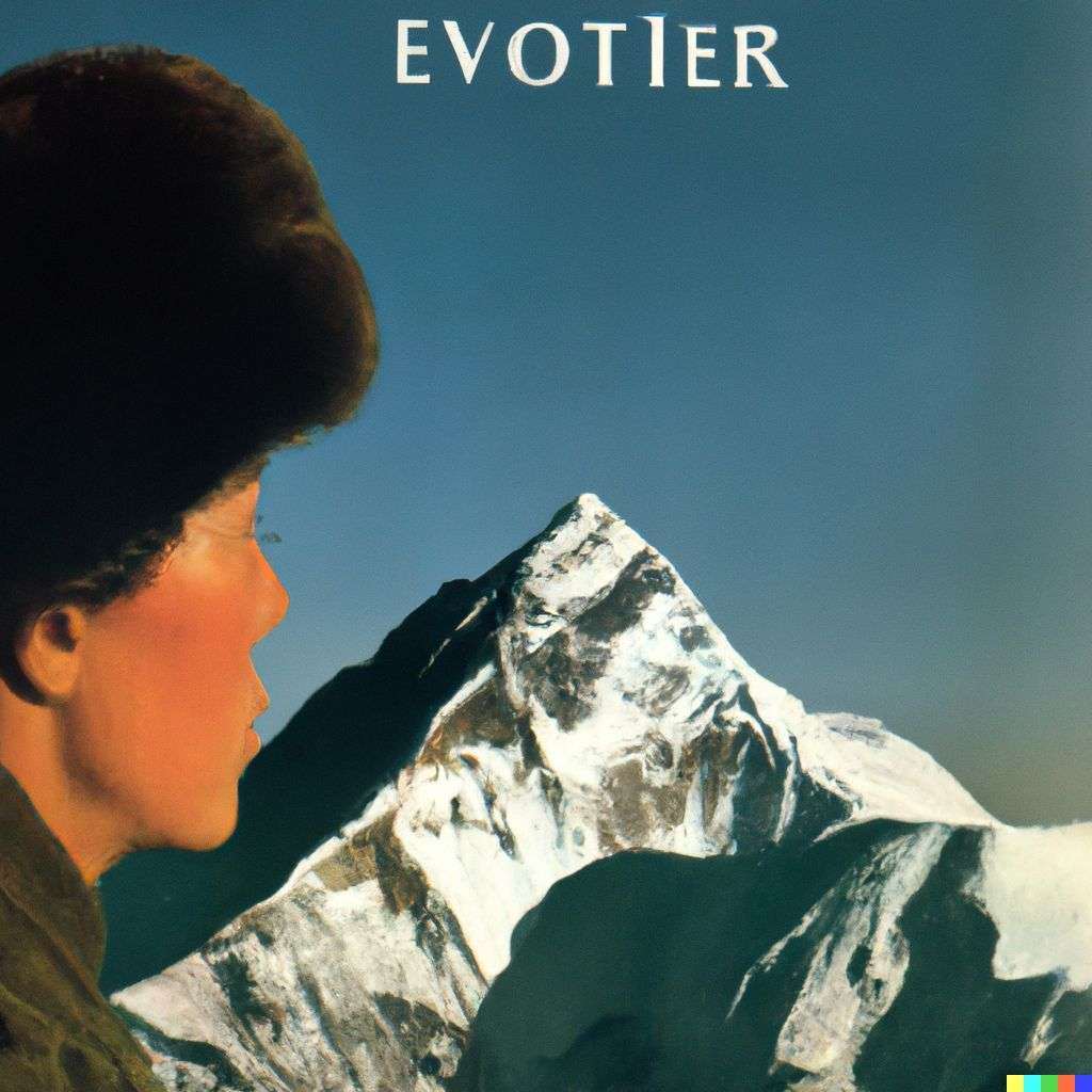 someone gazing at Mount Everest, front cover of Vogue, 1980